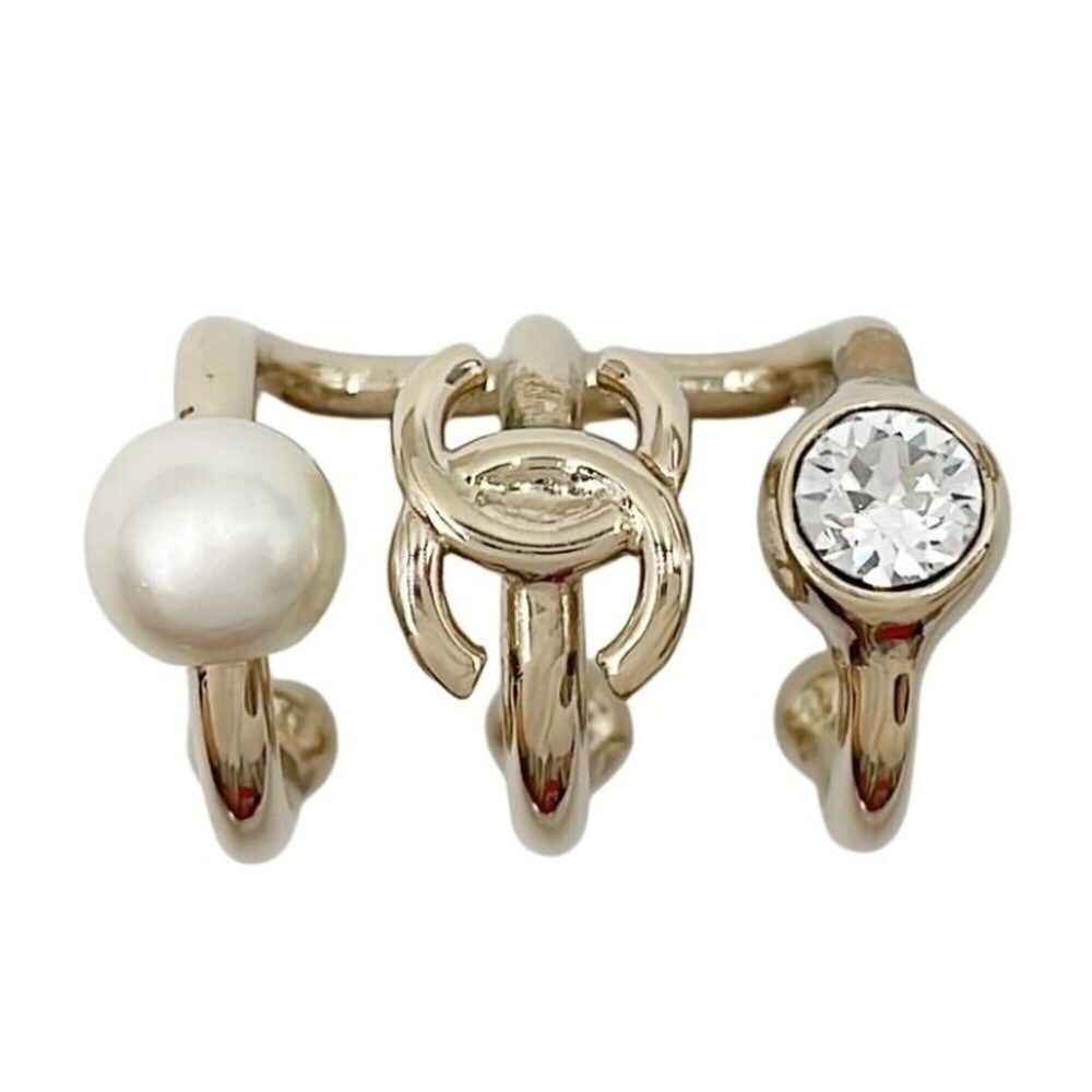 CHANEL Chanel Ear Cuff Coco Mark Gold Metal Faux Pearl Rhinestone Women's